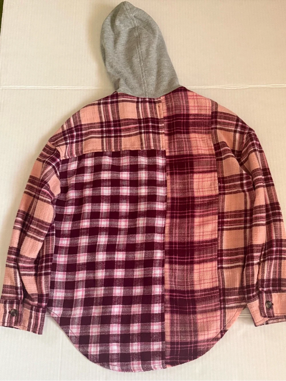 Justice Pink and Burgundy Plaid Hooded Button-Down Shirt